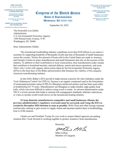 Collins Urges EPA to Rescind Biden's Lame Duck Attack on American Boat Manufacturers